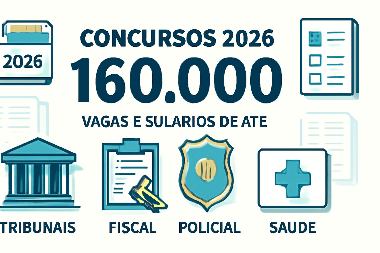 Concursos 2026: 160 mil vagas e salários de até R$ 30 mil